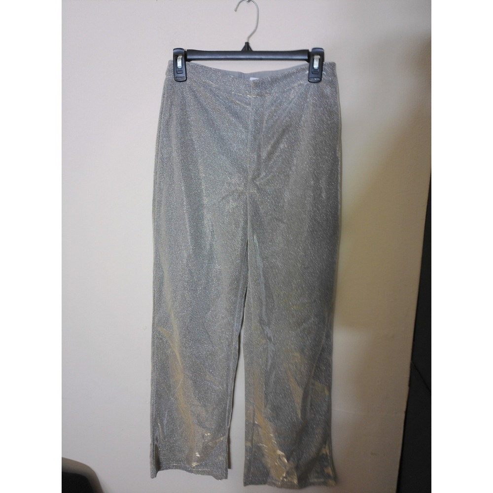 SHEIN BAE Wide Leg Pants Womens S Silver Gold Metallic Shimmer Glam Disco Slit